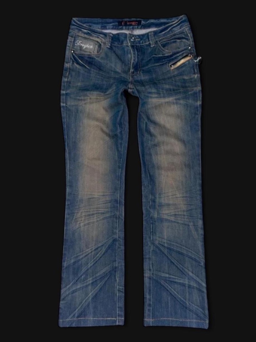 Vintage Y2K Grunge Fairy Wing Embroidered Jeans Low/Mid Rise Distressed Denim